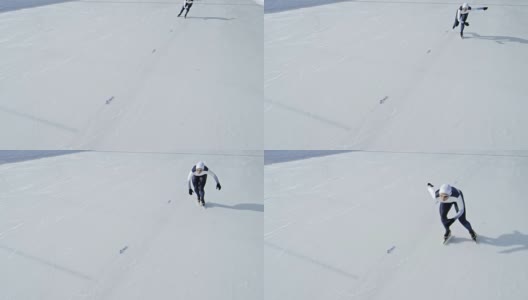 坚定的女运动员在冰场练习高清在线视频素材下载