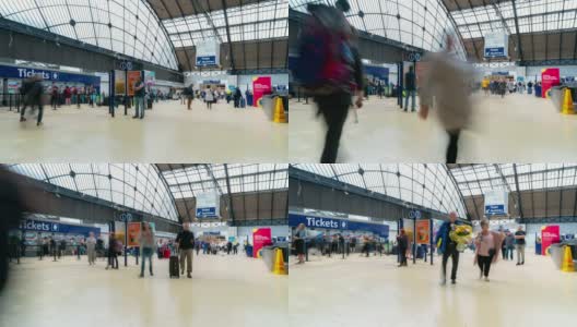 英国苏格兰格拉斯哥火车站售票处的延时行人通勤人群高清在线视频素材下载