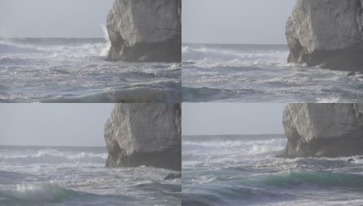 海浪撞击里斯本附近海滩的慢动作镜头高清在线视频素材下载