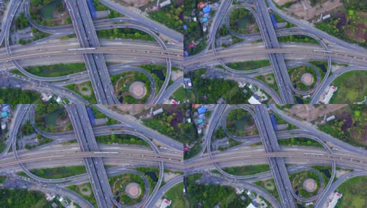 俯视图公路与高速公路、高速公路与高速公路的详细交叉高清在线视频素材下载