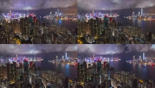 香港摩天大楼和城市景观在夜间的超级坍塌高清在线视频素材下载