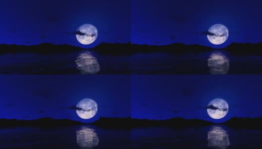 浪漫的场景，满月倒映水面，星空和流云，4K高清在线视频素材下载