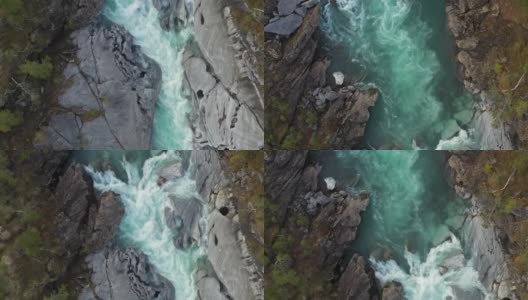 空中垂直视图上方的山河Glomaga, Marmorslottet, Mo i Rana表面高清在线视频素材下载