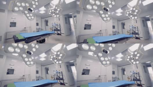 有两个手术灯的医院手术室的广角视图高清在线视频素材下载