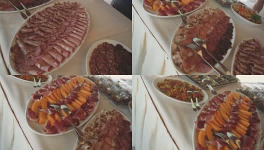 意大利婚礼食物，不同的切片和前菜高清在线视频素材下载