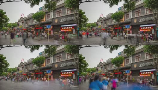武汉城市行人拥挤的街道白天时间老建筑前全景4k时间流逝中国高清在线视频素材下载