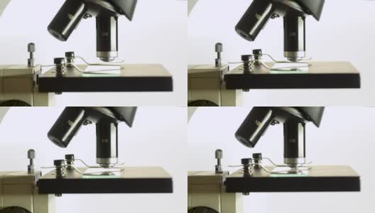 显微镜台向上移动，直到接触到显微镜镜头高清在线视频素材下载