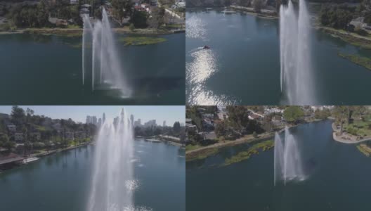 棕榈树回声公园湖洛杉矶航空高清在线视频素材下载