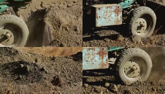 生锈的拖拉机在地里干活高清在线视频素材下载