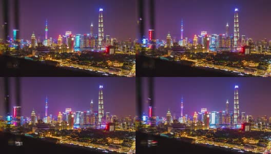 夜上海老城市中心反射屋顶4k时间流逝中国高清在线视频素材下载
