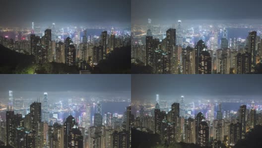 4K延时夜景航拍维多利亚港，香港高清在线视频素材下载