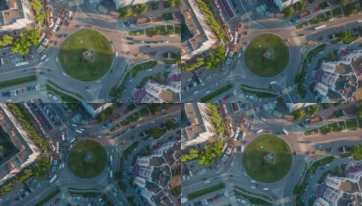 空中4k俯视图的交通在一个圆圈的超缩视频高清在线视频素材下载
