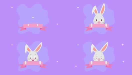 复活节快乐动画卡与可爱的兔子和缎带框架高清在线视频素材下载