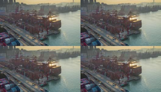 国际港口在香港进出口业务物流中使用起重机装载集装箱的超延时或滞后高清在线视频素材下载