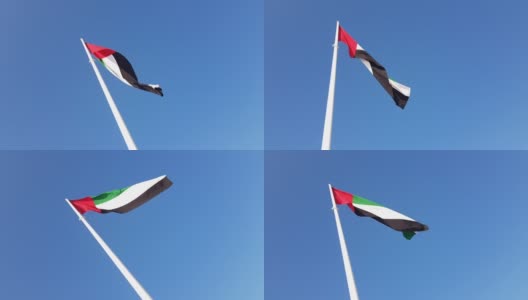 阿联酋国旗在空中飘扬，这是阿联酋的国家象征。阿联酋国家的一天。阿联酋国旗日。高清在线视频素材下载