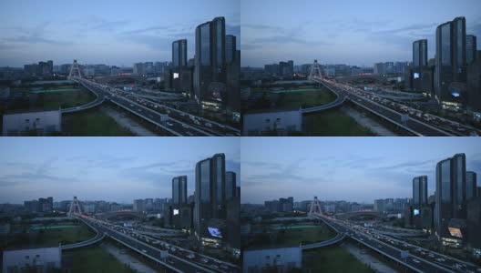 成都黄昏天桥上车辆轨迹的延时摄影高清在线视频素材下载