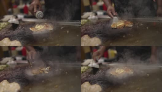 鱼排酱和翻转在热烤架上高清在线视频素材下载