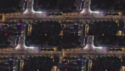 广州市中心城区夜景时间灯火通明，繁忙的交通街道十字路口高空俯视图4k中国高清在线视频素材下载