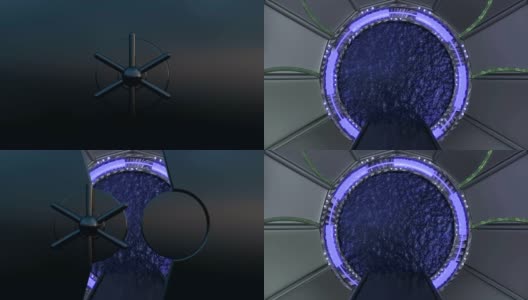 铁舱口打开宇宙飞船景观的全景场景。3d抽象背景科幻走廊与门户。未来技术抽象VJ技术标题和背景。高清在线视频素材下载