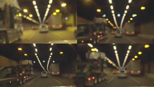 视频散景效果背景，模糊的汽车在隧道中移动高清在线视频素材下载