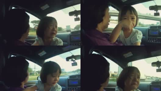 在车里的亚洲女婴哭得很情绪化高清在线视频素材下载