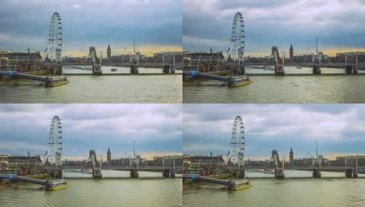 4K伦敦时光流逝，船只，船只泰晤士河地标时光流逝高清在线视频素材下载