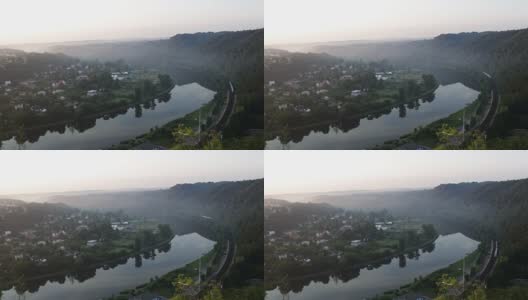 伏尔塔瓦河曲流附近的火车旅程高清在线视频素材下载