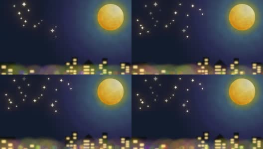 闪亮的星星和满月在城市高清在线视频素材下载