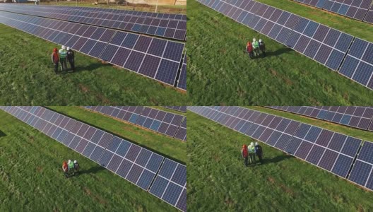 太阳能农场的三名技术员高清在线视频素材下载