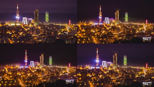 日落之后，巴统城市的夜景逐渐缩小高清在线视频素材下载