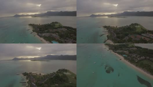 蓝色海洋和毛里求斯岛的鸟瞰图高清在线视频素材下载