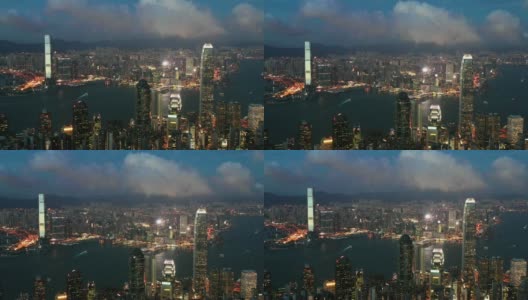 航拍香港市中心维多利亚港夜间交通情况，4k视频高清在线视频素材下载