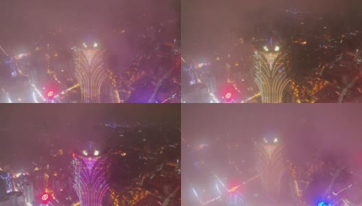 夜间照明澳门著名酒店区湾高空俯视4k中国全景高清在线视频素材下载