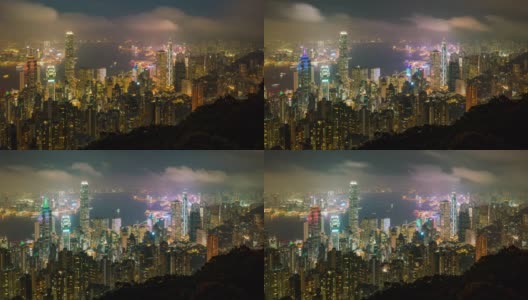 时间流逝，香港城市夜景。从中国香港的太平山顶看香港摩天大楼高清在线视频素材下载
