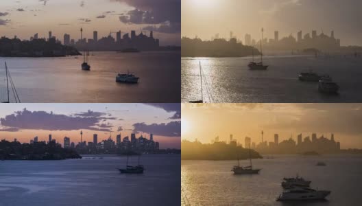 澳大利亚悉尼CBD上空的一段多彩的日落时光高清在线视频素材下载