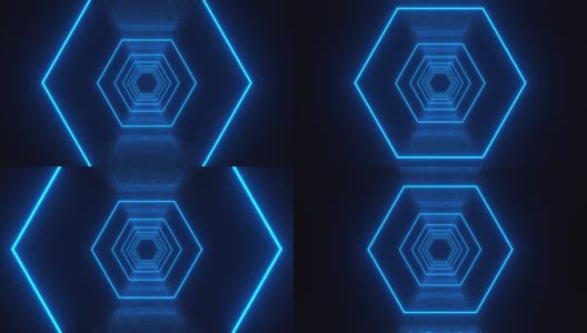 4K未来主义霓虹灯紫外荧光灯隧道可循环动画黑色背景高清在线视频素材下载