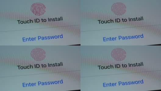 触摸ID指纹主题。移动设备屏幕上的接入ID。数字设备的密码安全。用户帐户锁定。有选择性的重点高清在线视频素材下载
