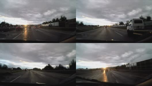 在雨中行驶在高速公路上高清在线视频素材下载