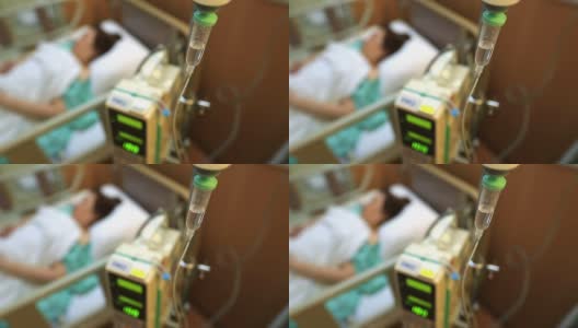 住院使用生理盐水容量输液泵的病人高清在线视频素材下载
