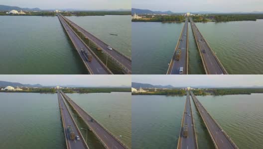 车辆在泰国松卡河上过桥的鸟瞰图高清在线视频素材下载
