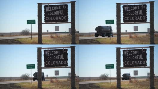 科罗拉多州边界线交通标志。欢迎来到多彩科罗拉多。美利坚合众国高清在线视频素材下载