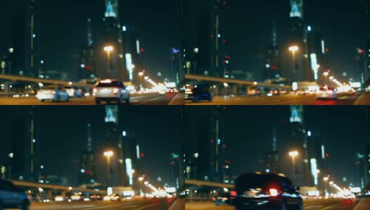 迪拜谢赫扎耶德路上的夜车高清在线视频素材下载