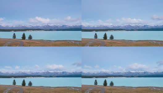 4K时间流逝:美丽的风景在普卡基湖与山的背景。高清在线视频素材下载