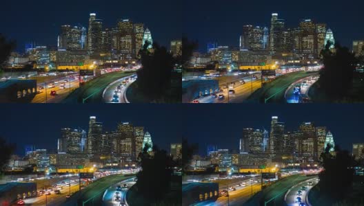 洛杉矶市中心夜天际线时间推移高清在线视频素材下载