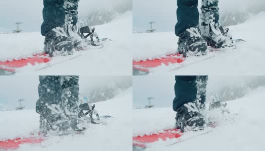 SLO MO滑雪板准备冬季冒险高清在线视频素材下载
