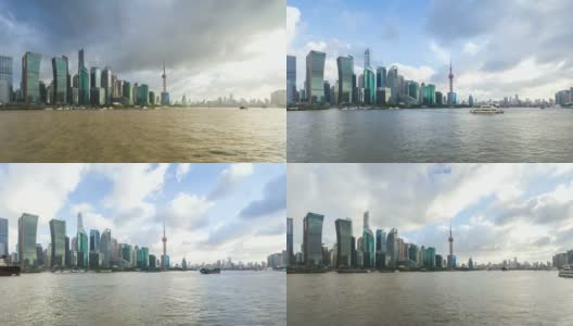 4K时间推移的上海天际线和城市景观与多云的天空高清在线视频素材下载