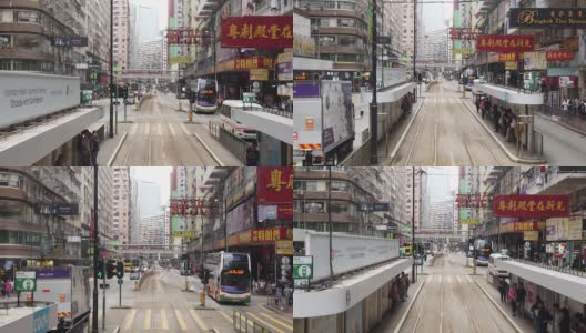从双层缆车上观看香港街景的慢镜头。高清在线视频素材下载