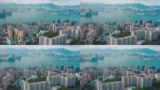 香港维多利亚港的空中超断层高清在线视频素材下载