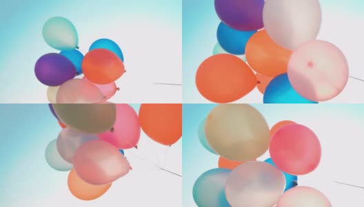 气球在蓝色的天空中五颜六色高清在线视频素材下载