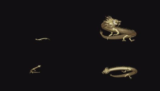 黄金中国龙全身快速移动从远到近的3d渲染，包括alpha路径。高清在线视频素材下载